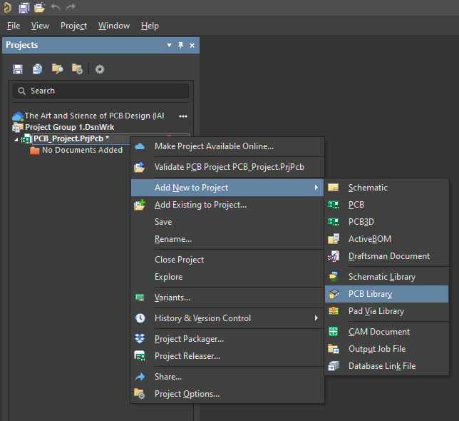 Adding new PCB Library File