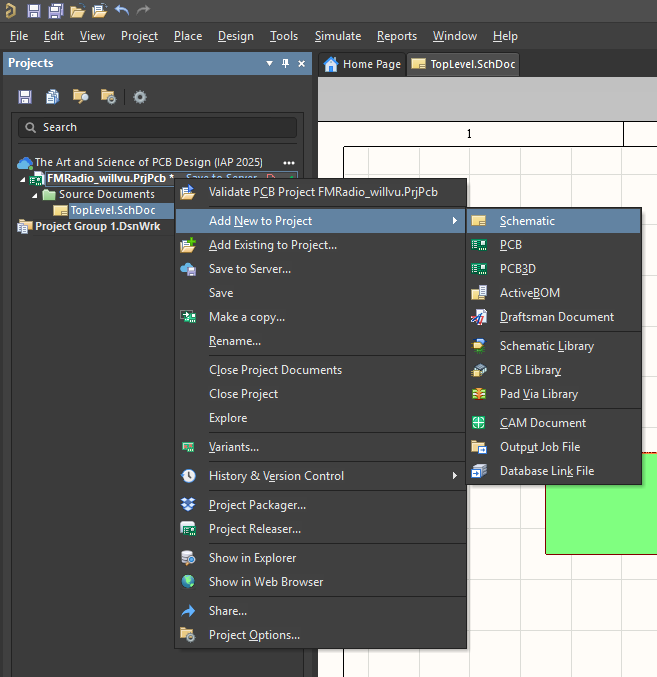 Creating top level schematic