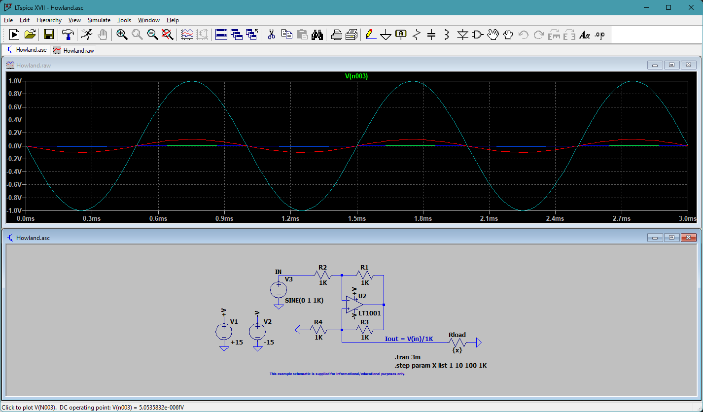 LTspice schematic example after simulation