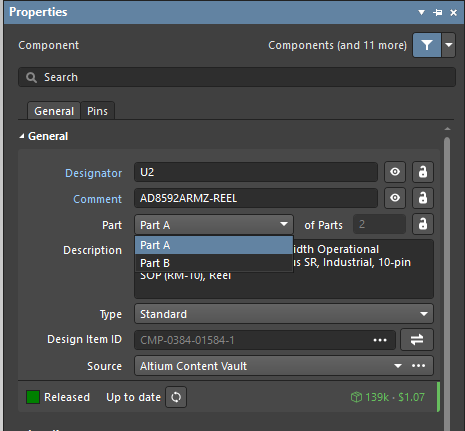 Adjusting multi-part component in Altium