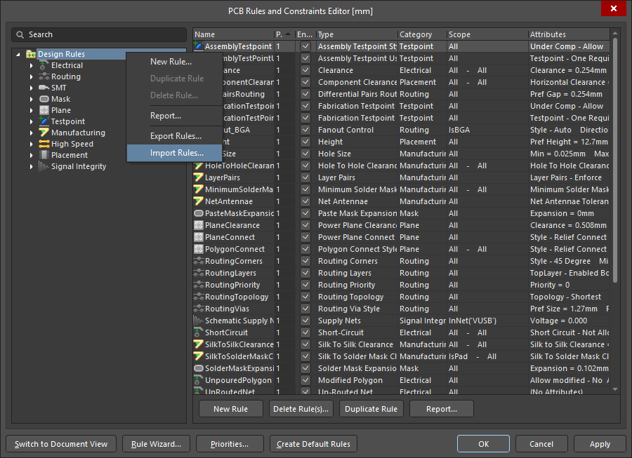 Import design rules