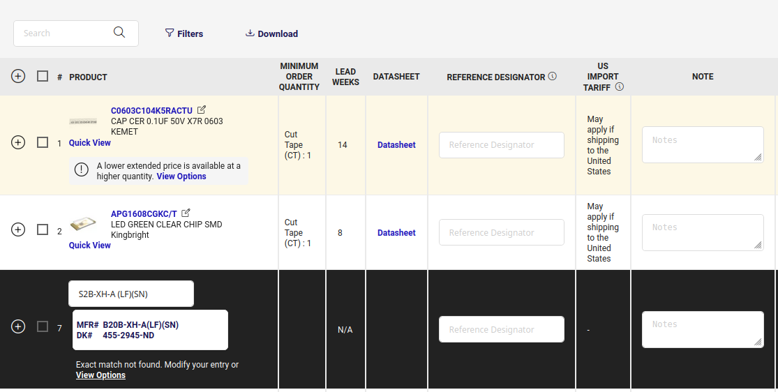 DigiKey Part Matches