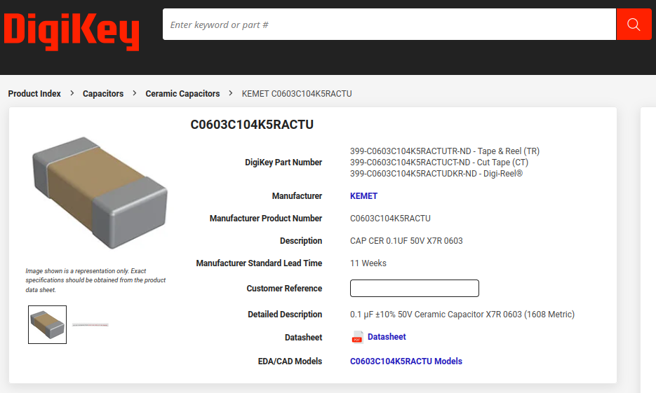 Selecting Components in DigiKey