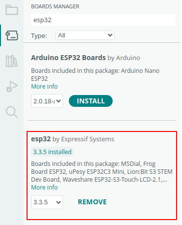 ESP32 Boards Manager