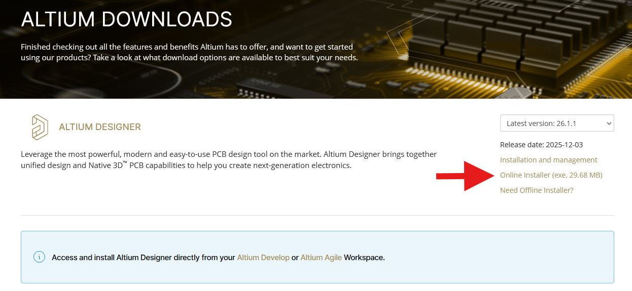 Downloading the Online Altium Installer